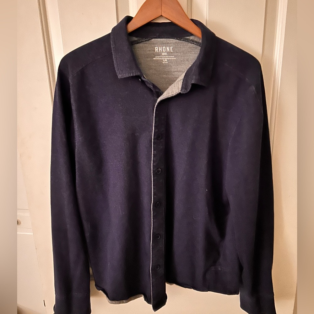 Mens Rhône long sleeve casual button down shirt - size large - navy blue